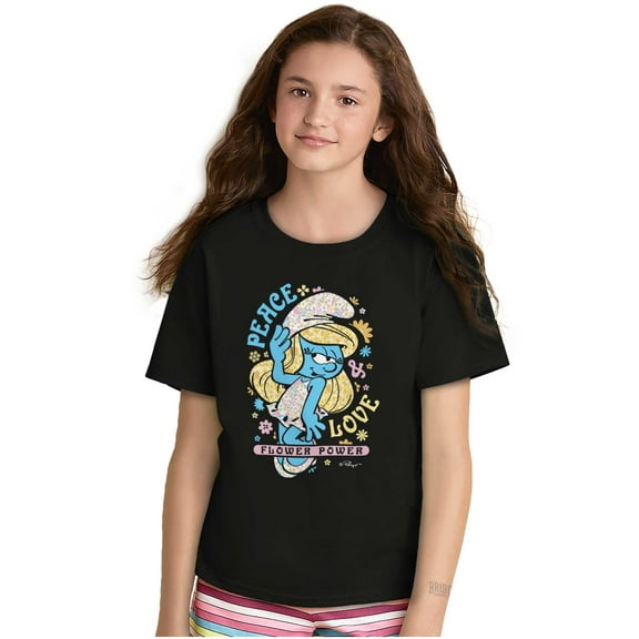Smurfette Peace Love Flower Power Girls Kids T Shirt Tees Teen Brisco Brands S