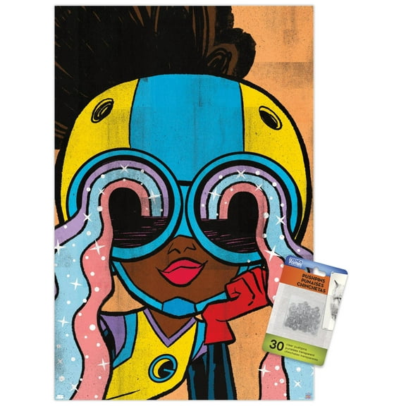 Marvel's Moon Girl & Devil Dinosaur - Smile Wall Poster with Push Pins, 14.725" x 22.375"