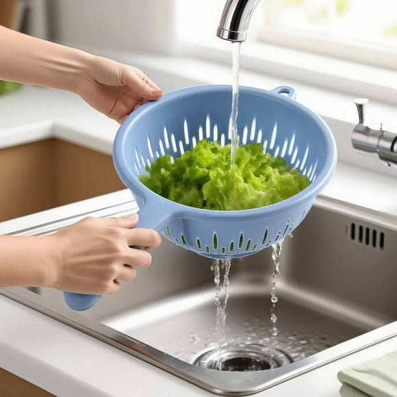 Passoire avec Poignée pour Laver Fruits et Légumes Passoire d'Égouttage de Cuisine Compacte pour Aliments Facile à Ranger Usage Domestique Bleu Foncé et Blanc