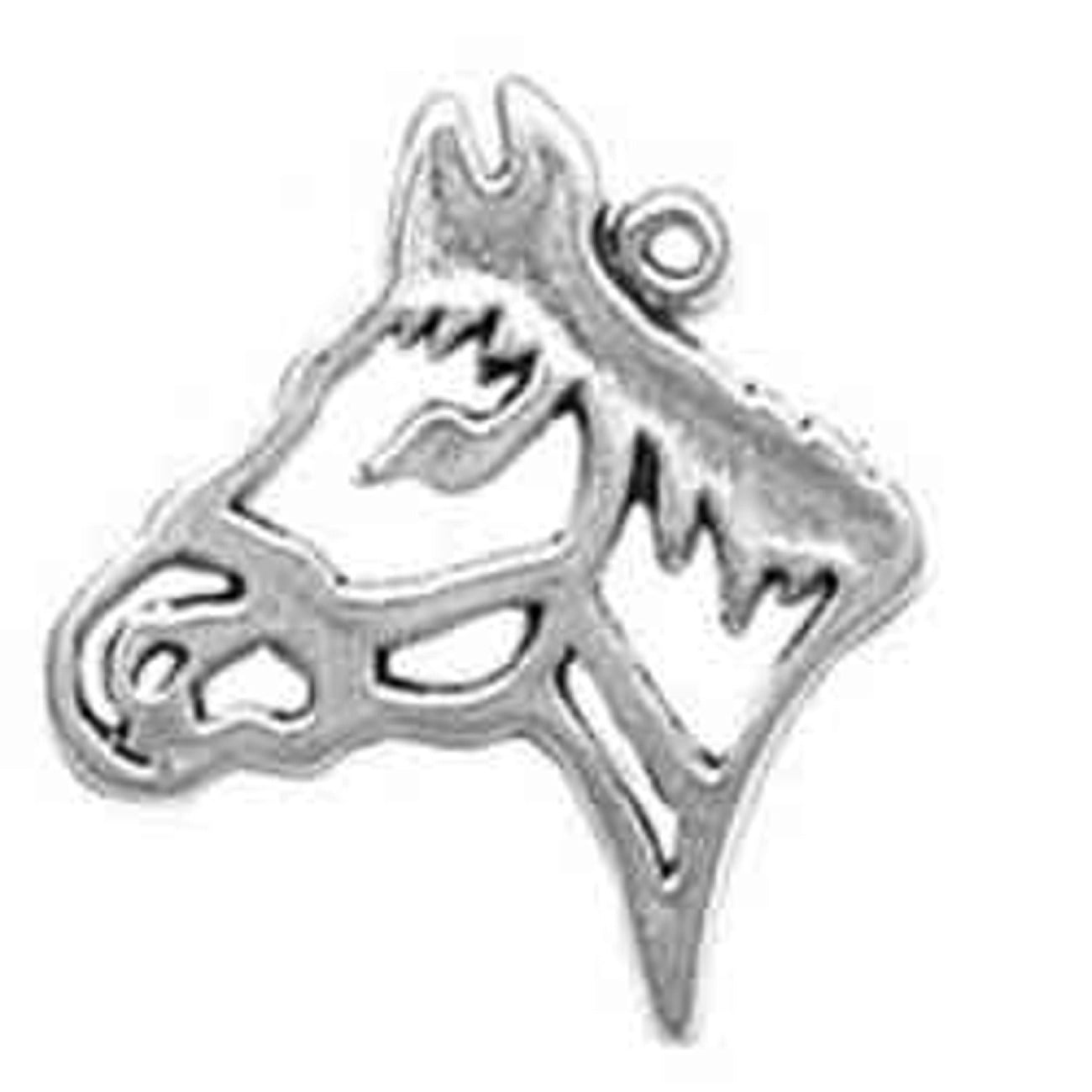 Sterling Silver Girls .8mm Box Chain Rearing Stencil Outlined Horse Pendant Necklace