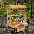 thumbnail image 2 of Vintiquewise Versatile Multi-Tier Shelves Wooden Rolling Cart - Perfect for Festival, Event Stand, Food Tasting Table, Garden Floral Display Rack, & Home Decor with Straw Roof and 2 Black Wheels, 2 of 7
