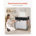 thumbnail image 4 of KFFKFF 3-Section Laundry Sorter with Rolling Bags, Organizer with 2 Drawers, Hooks, Wheels, and Wooden Top for Clothes and Bathroom Storage, 4 of 9