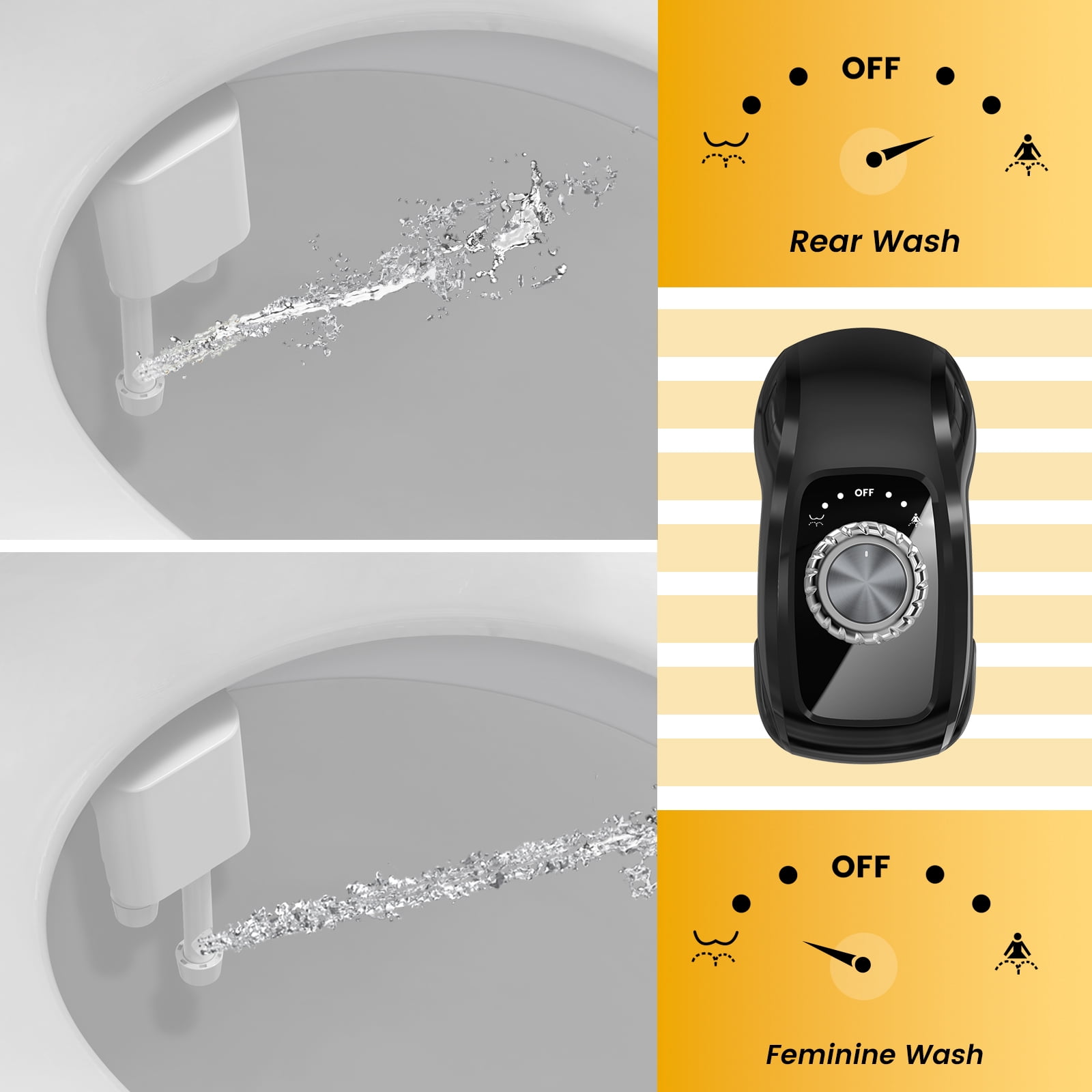 Couradric Bidet Attachment: Dual Nozzle , Hidden Nozzle, Adjustable Water Pressure- Black