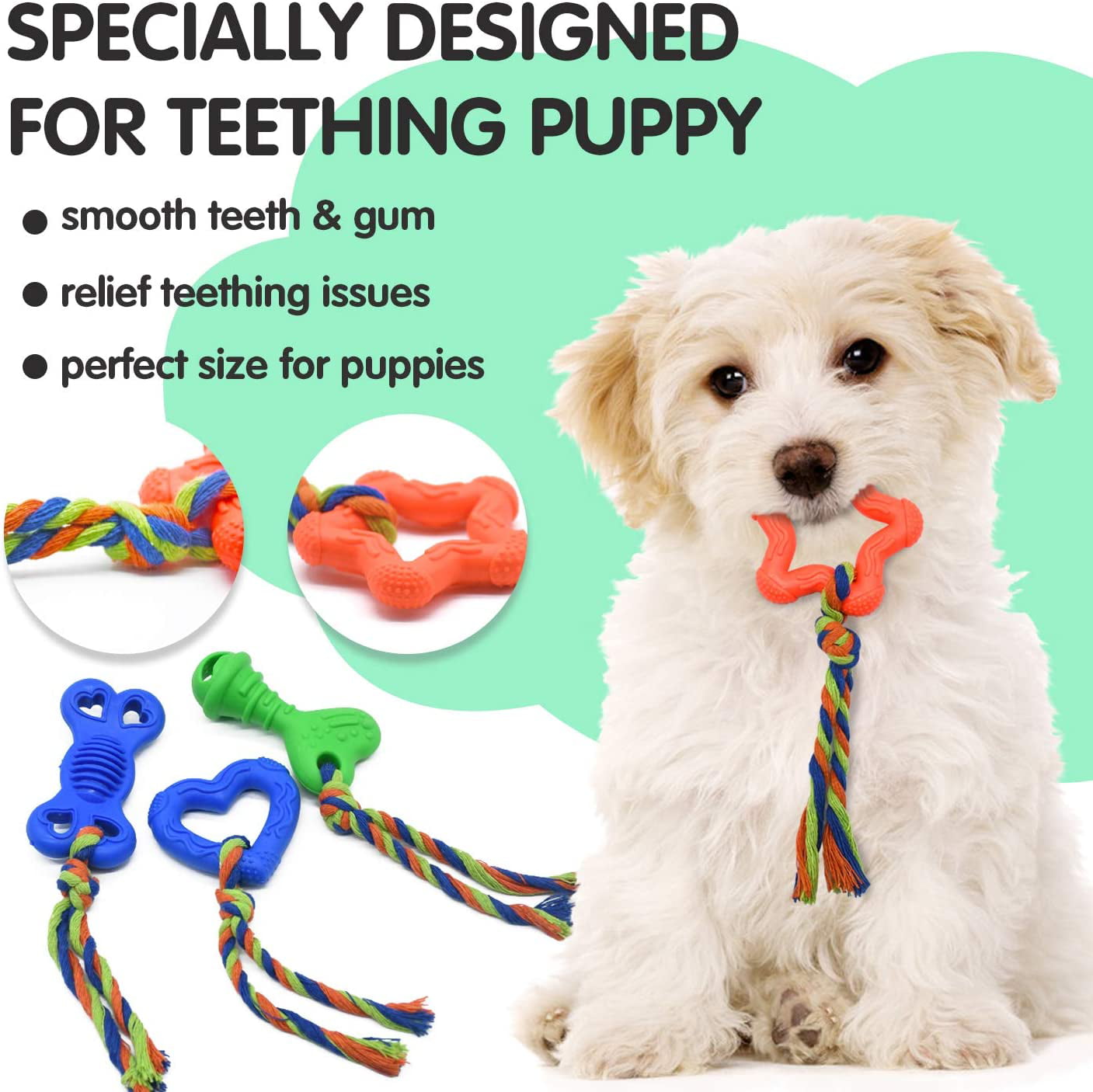 Dog Squeaky Toys Value Set Durable Dog Rope Ring Toy for Dogs Toss Fetch Toys for Dogs TPR Rubber Spike Puppy Teething Chew Toys for Small Medium Dogs 