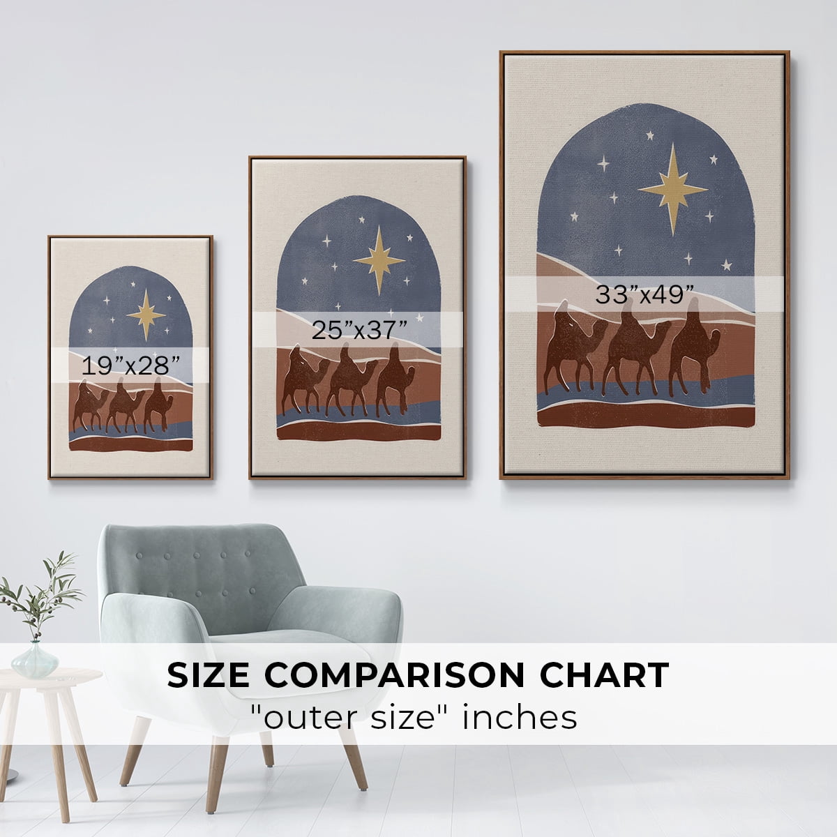 Boho Nativity II - Framed Gallery Wrapped Holiday Canvas - 17 x 25 - Rosewood Frame