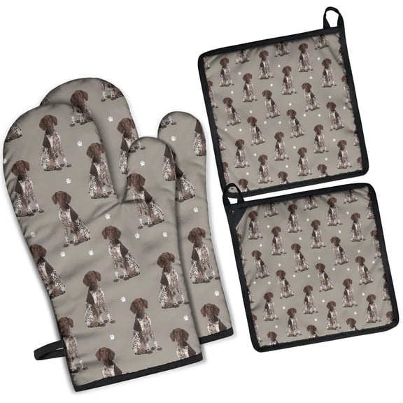 German Shorthaired Pointer Kitchen Oven Mitt and Pot Holder Sets 2 Pcs for Baking, Cooking and Grilling, Heat Resistant Up To 392 °F