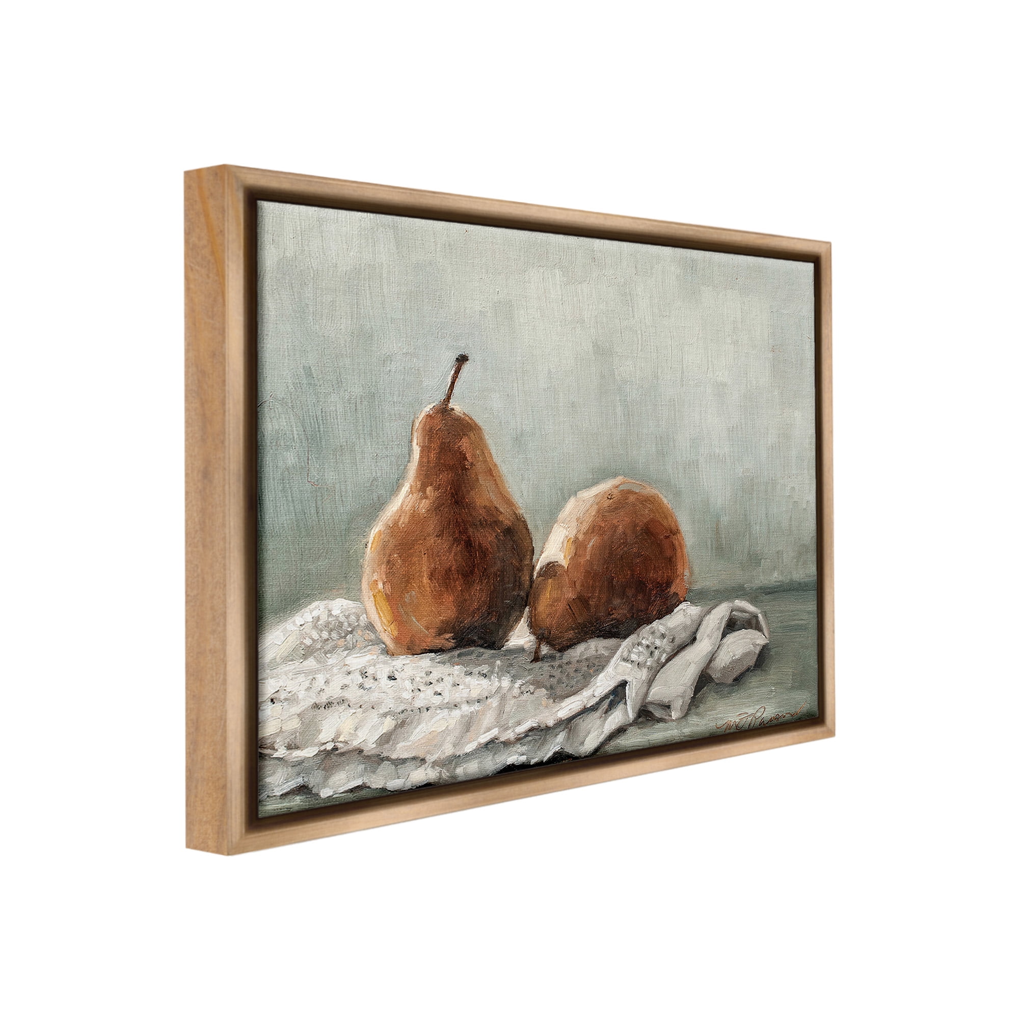 Stupell Industries Pears on Blanket Painting Food & Beverage Painting Brown Floater Framed Canvas Art Print Wall Art, 21 x 17