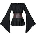thumbnail image 4 of Womens Renaissance Victorian Peasant Ruffle Smocked Waist Boho Pirate Shirt Blouse with Belt Set, 4 of 9
