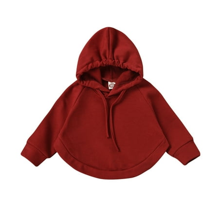 

1-6Y Kid s Solid Hooded Cloak Top Long Sleeve Arc Hem Pullover Hoodies for Spring Autumn and Winter