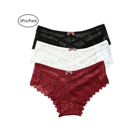 

SpringTTC Womens 1/3 Packs Lace Solid Color Sexy Plus Size S-5XL Panties Briefs Underwear