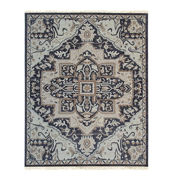EORC Charcoal Hand Knotted Wool Traditional Heriz Rug, 8' x 10'