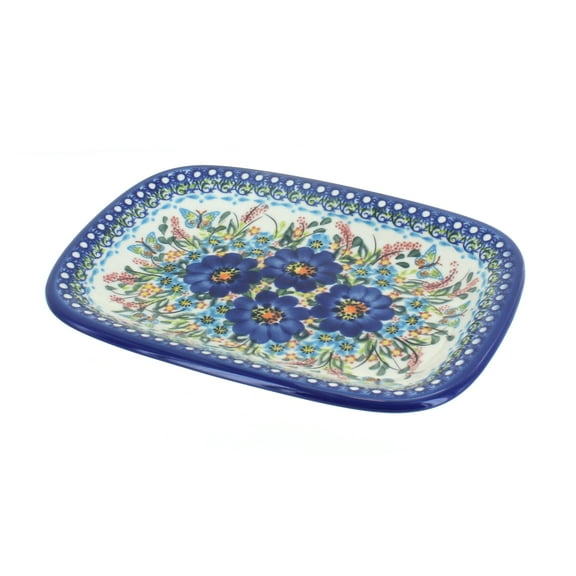 Blue Rose Polish Pottery Garden of Blue Small Rectangular Serving Platter