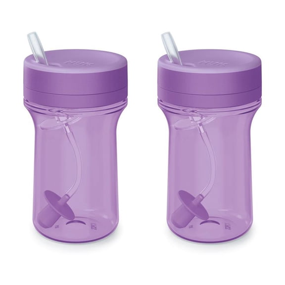 NUK Everlast Weighted Straw Cup, Super-Durable Leakproof Toddler Sippy Cup, Purple, 10 Oz, Pack of 2