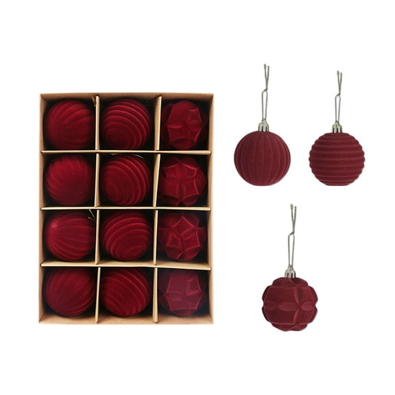 Deeceymbur Flocked Christmas Balls Red Ornaments Set 12 Pack Christmas Tree Decorations Holiday Party Supplies Home Decor