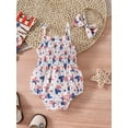 thumbnail image 3 of Suagox Baby Girls Fourth of July Outfits Sleeveless Strap Romper + Bow Headband Set Newborn Clothes for 0-18 Months Baby, 3 of 10