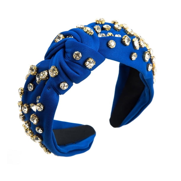 Zhuge Diadema de mujer con nudo de cristal, accesorio para el cabello con nudo superior ancho decorado con cristales (azul real)