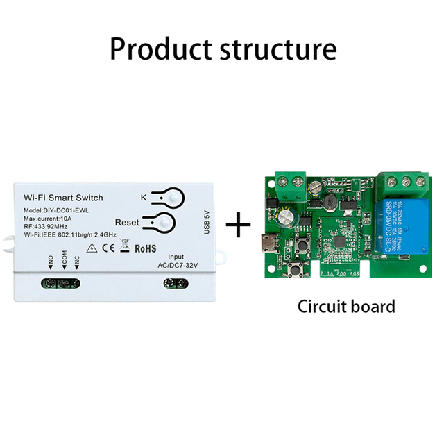 2X WiFi Smart Switch DIY 1CH 7-32V RF433 2.4G WiFi Smartlife Module d'Automatisation pour Alexa Home, 2 * Smart Switch, Blanc