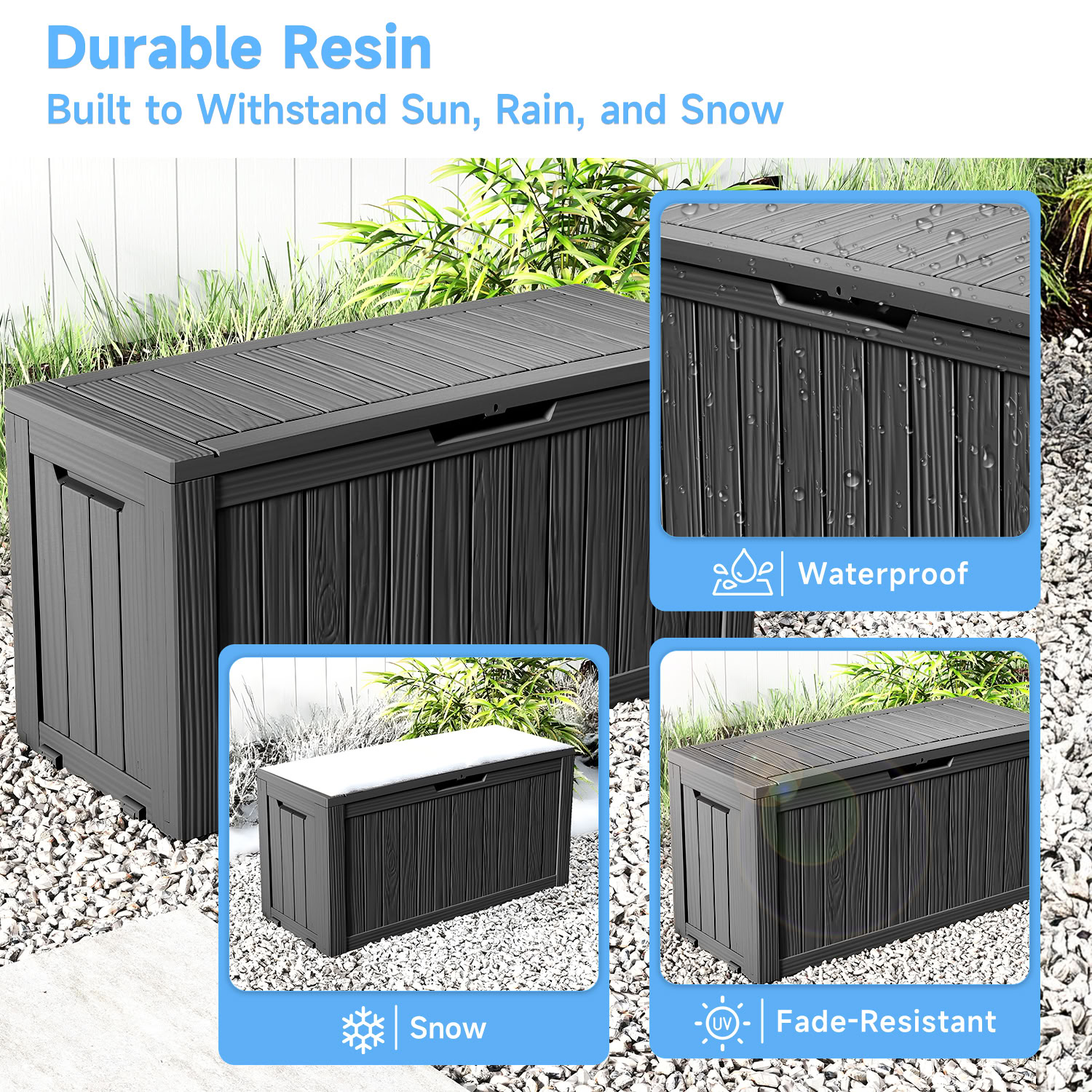 MAYEERTY 75 Gallon Outdoor Deck Box, Large Capacity Storage Box for Patio Furniture Cushions, Pillow Outdoor Indoor, Black