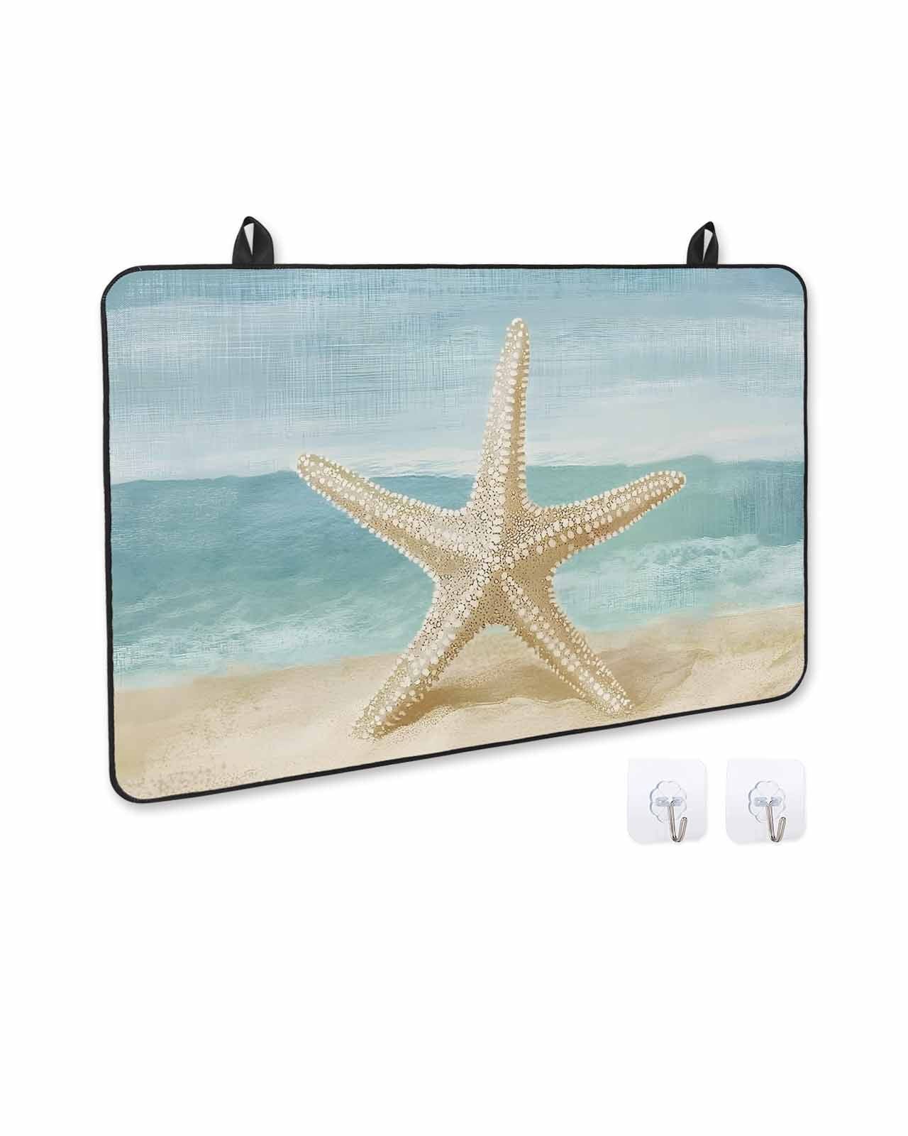 nqOlkjepod Large Induction Cooktop Protector Mat 24"x21", Vintage Coastal Beach Stove Top Covers for Electric Stove, Summer Retro Sand Starfish Stove Burner Cover Mats, Glass Top Stove Cover
