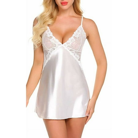 Women Lingerie V Neck Nightwear Satin Sleepwear Lace Chemise