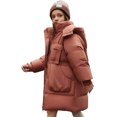thumbnail image 2 of Kids Padded Parka Coats Girls Hooded Jacket Warm Winter Outerwear Waist Mid Length Thermal School Overcoat for Toddler Teen Girls Brown 13-14Years, 2 of 7