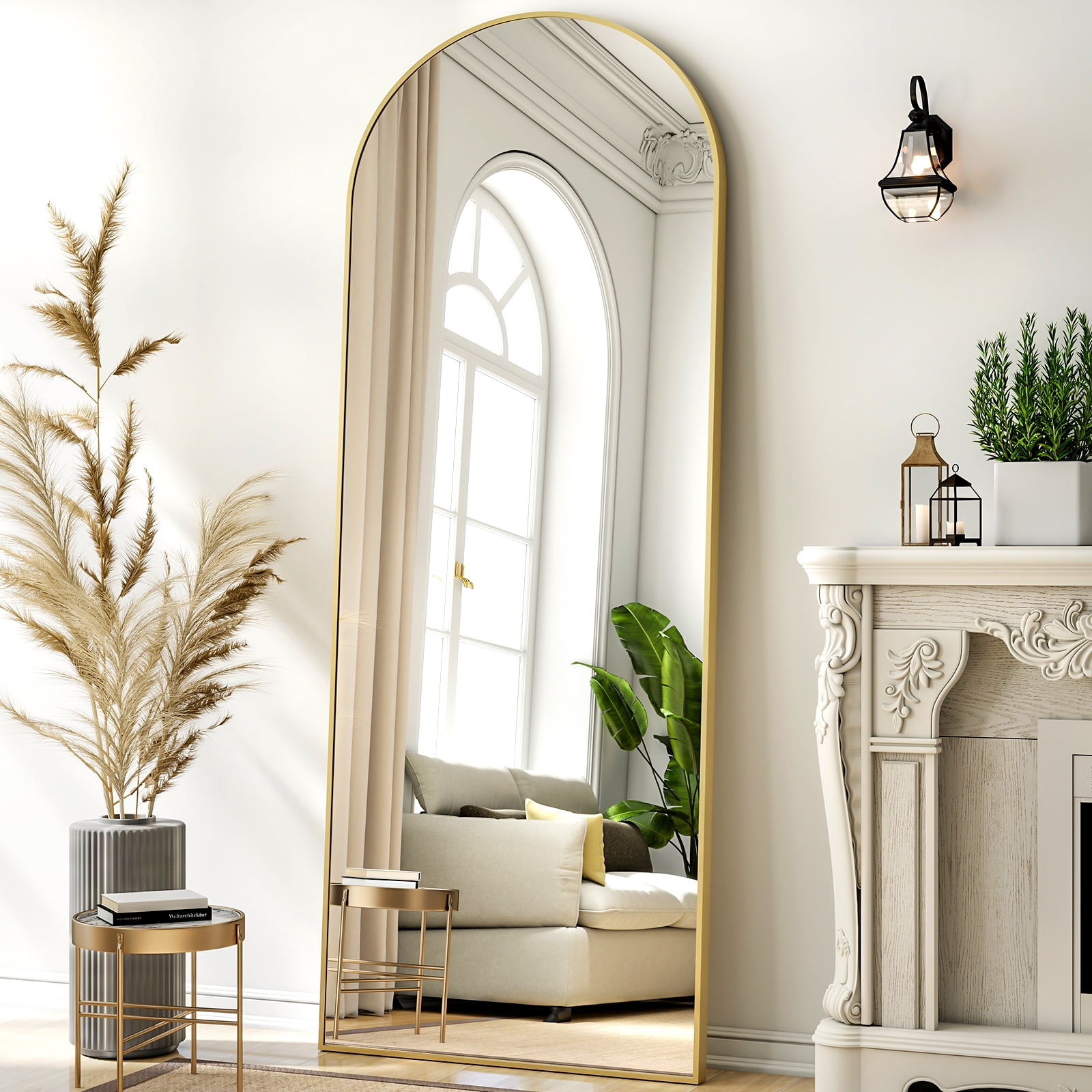 AUROMIR 21"x64" Arched Full Length Mirror Standing Floor Mirror, Gold
