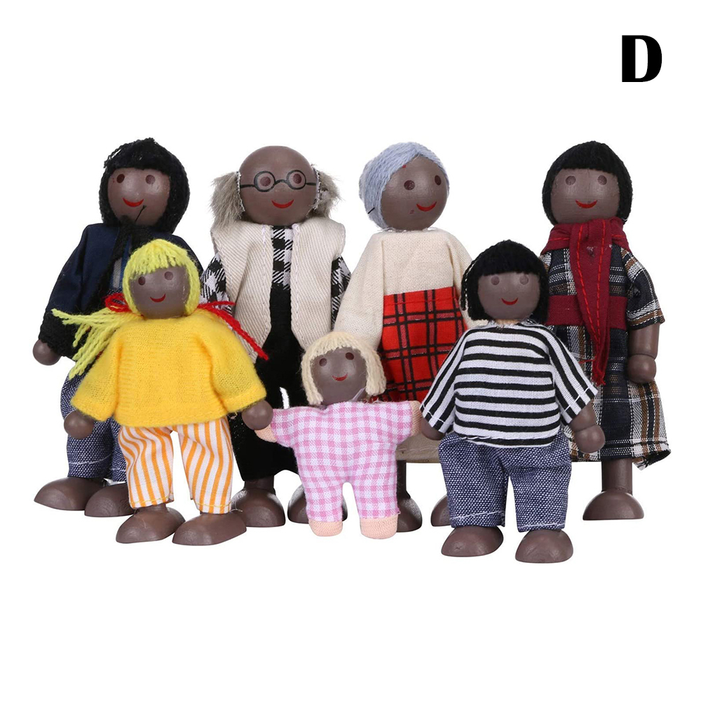 7pcs Wooden Doll Family Educational Wooden Toys For Children Dollhouses Pretend Gift - image 2 of 6