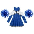 thumbnail image 3 of Alvivi Kids Girls Cheer Leader Costume Long Sleeve Off Shoulder Sequin Leotard Dress with Flower Balls Set Royal Blue 14, 3 of 6