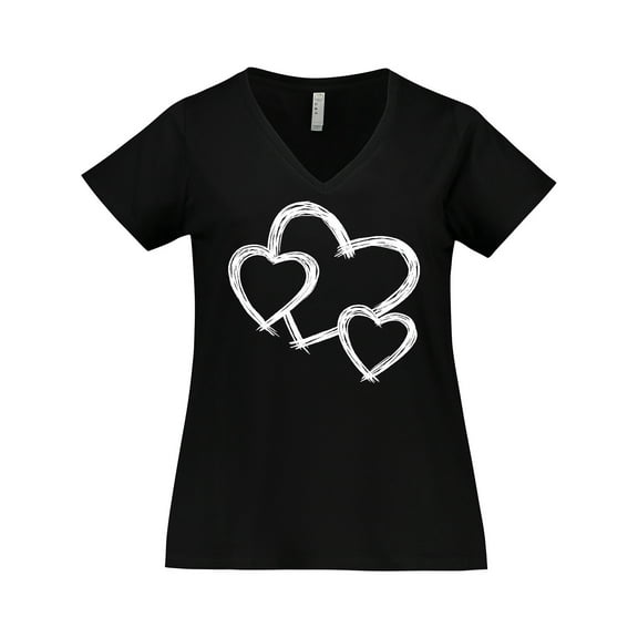 Inktastic Three White Hearts Women's Plus Size V-Neck T-Shirt