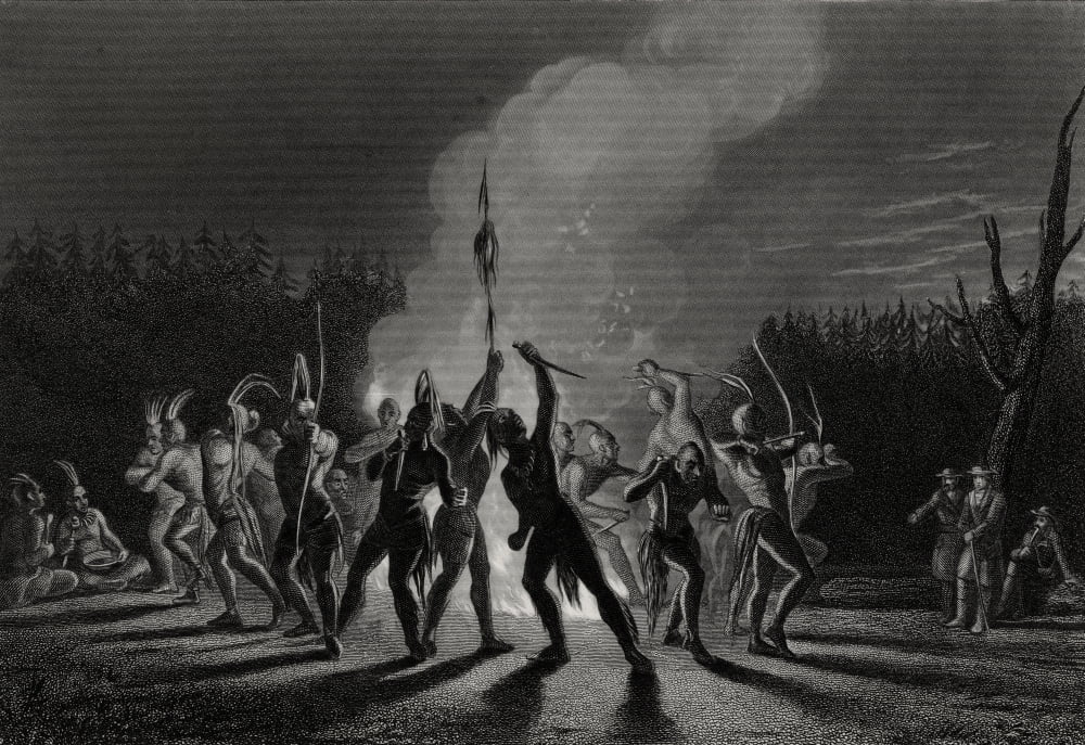 Washington And Fairfax At An Indian War Dance 1748 George Washington 1732-1799 First President Of The United States Thomas Fairfax 1692-1781 6Th Lord Fairfax Of Cameron From A 19Th Century Print Engra
