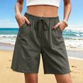 thumbnail image 3 of Admvng Womens Cotton Linen Textured Casual Shorts Elastic Drawstring Waist Solid Summer Shorts with Side Pockets, 3 of 6