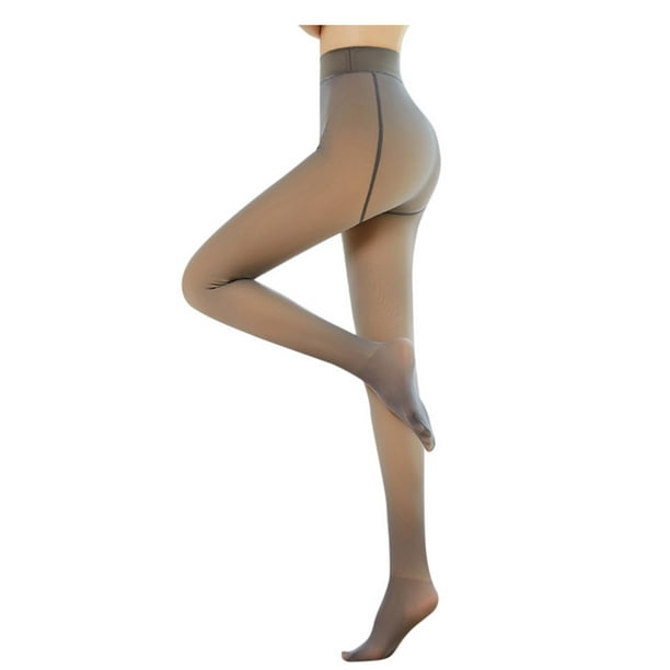 Pisexur 2PCS Thick Fleece Lined Tights for Women, Thicken Warm Translucent  Pantyhose, Stretchy High Waist Sheer Solid Leggings 