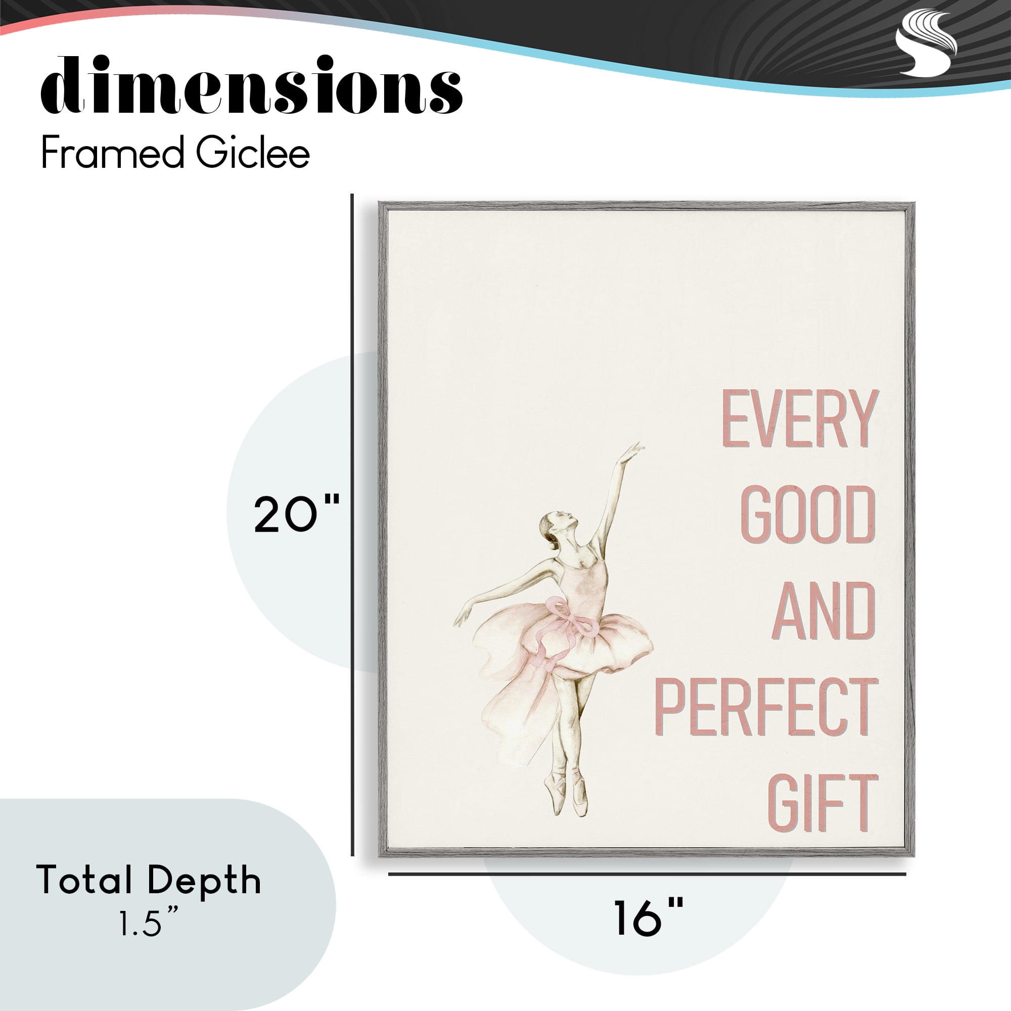 Good & Perfect Gift Ballerina Gray Framed Giclee Art, design by Kim Allen