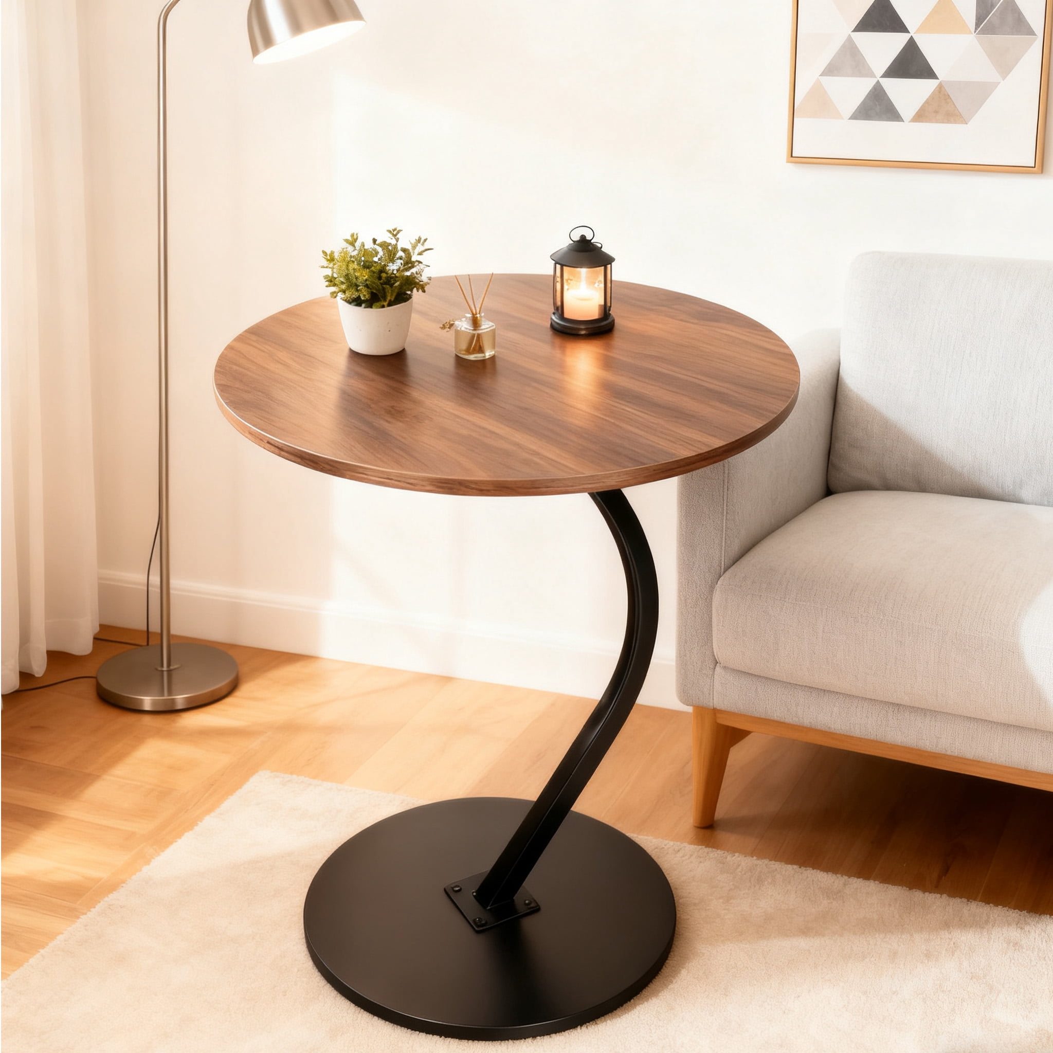 PinkSheep Small Round Side Table End Table Coffee Table Drink Table for Living Room Bedroom, Walnut