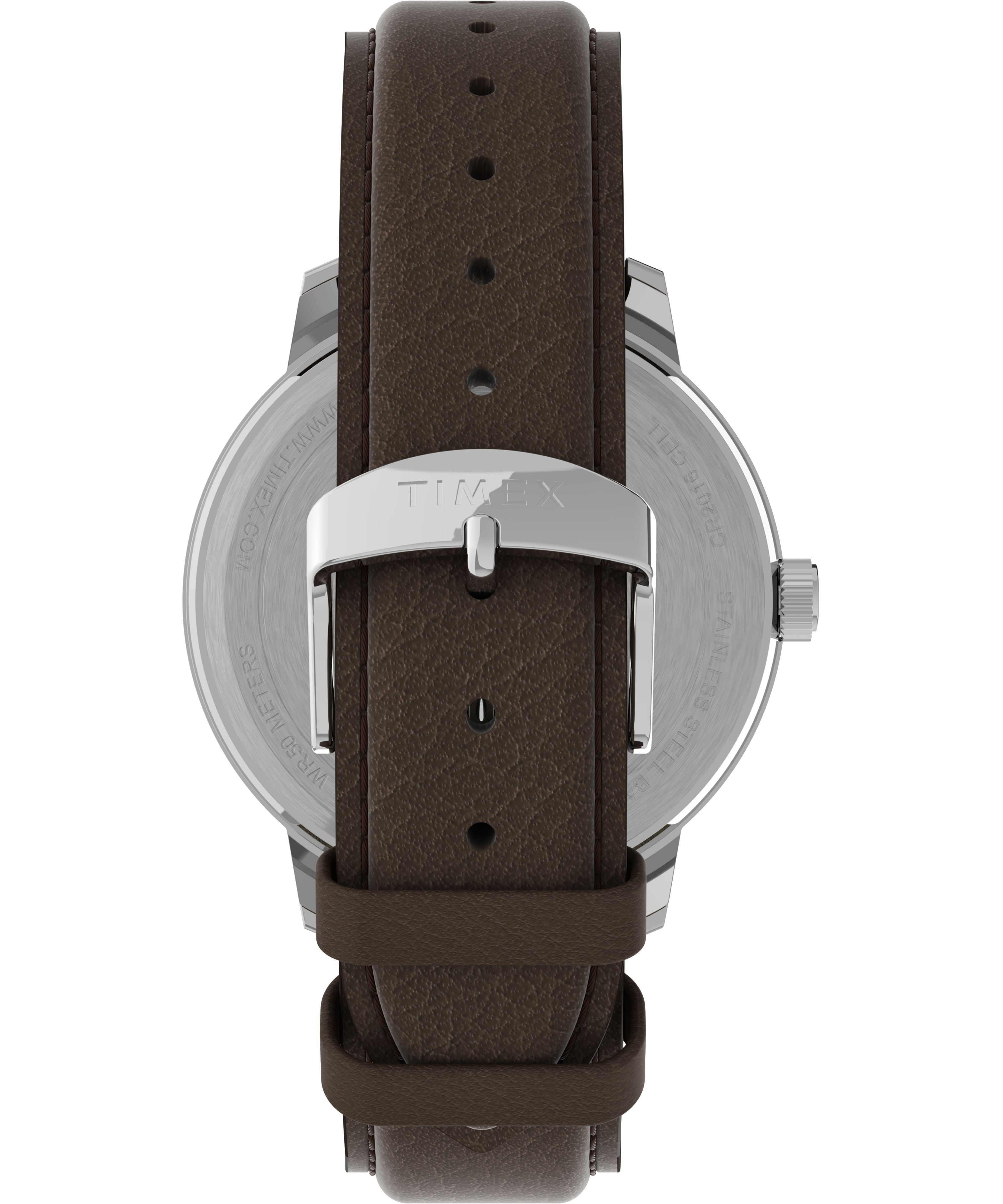 Timex Men's Easy Reader Bold 43mm Watch – Silver-Tone Case Cream Dial with Brown Leather Strap