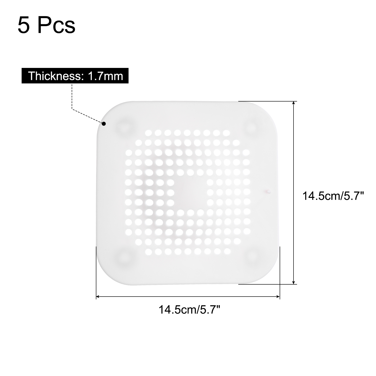 Unique Bargains Shower Drain Hair Catcher Silicone Strainer for Bathroom 5.7" White 5Pcs