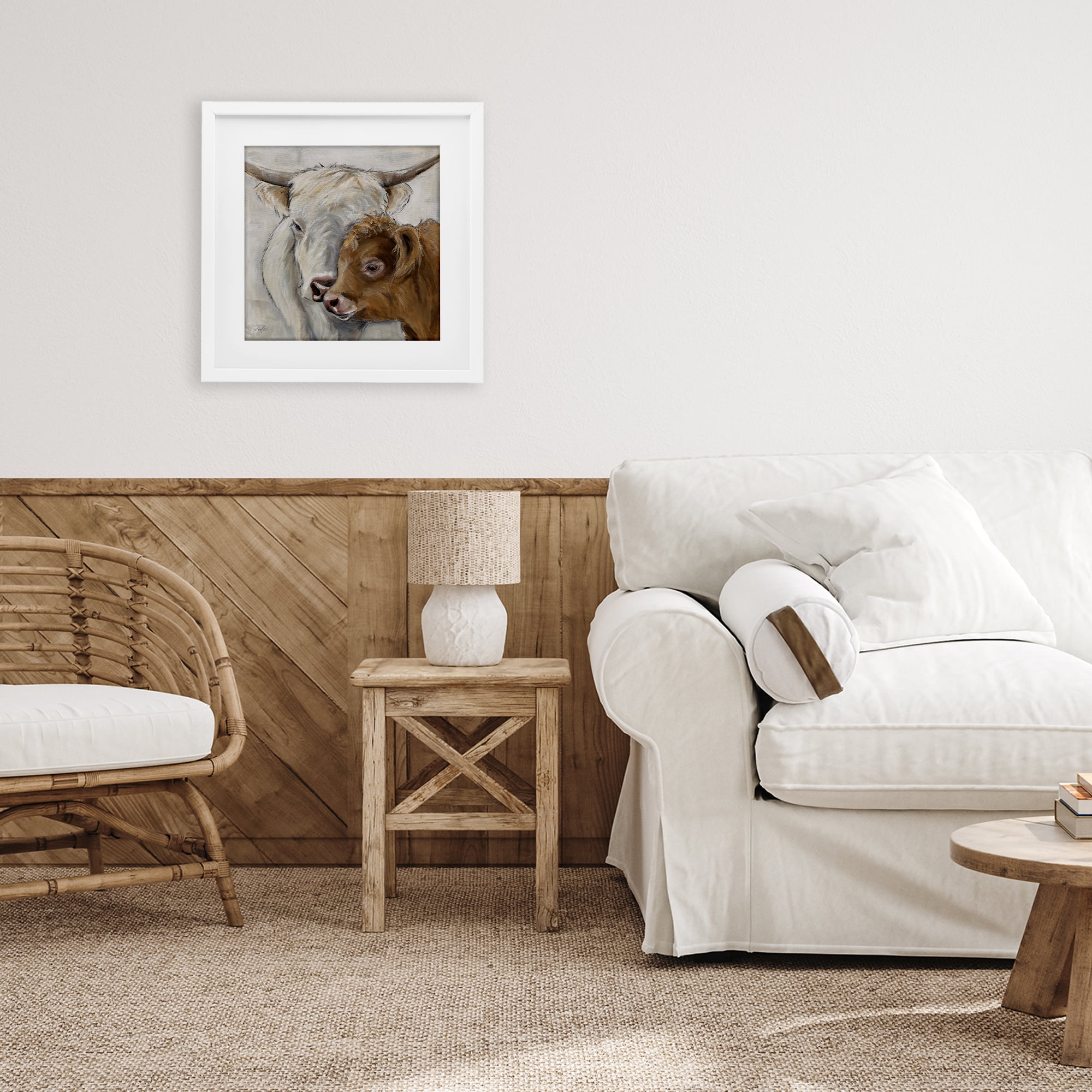 Stupell Industries Highland Cow & Calf Contrasts White Framed Print Under Glass, design by Lee Keller