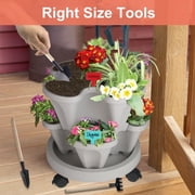 iHomeGarden 2 Pack of 7 Tier Strawberry Planter Tower, Stackable Vertical Garden Planter with Wheels for Herbs Flowers Vegetables, Gray