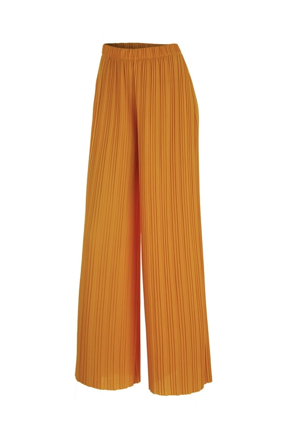 Women's Pleated Wide Leg Pants with Elastic Waist Band L MUSTARD