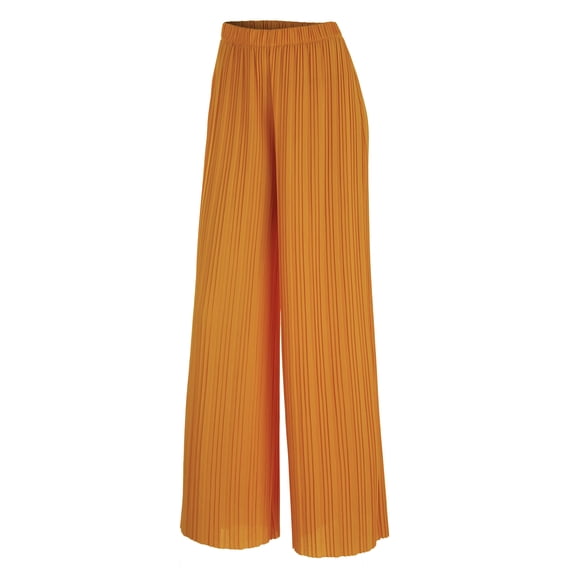 Made by Johnny Women's Pleated Wide Leg Pants with Elastic Waist Band L MUSTARD