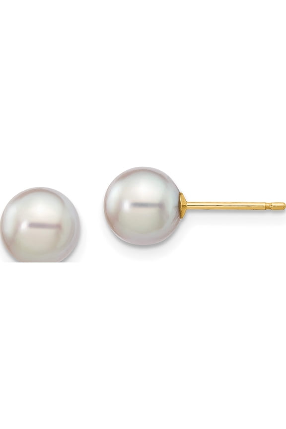 14K Yellow Gold 6-7mm Round Grey Saltwater Akoya Cultured Pearl Stud Post Earrings Made In Canada xf352e