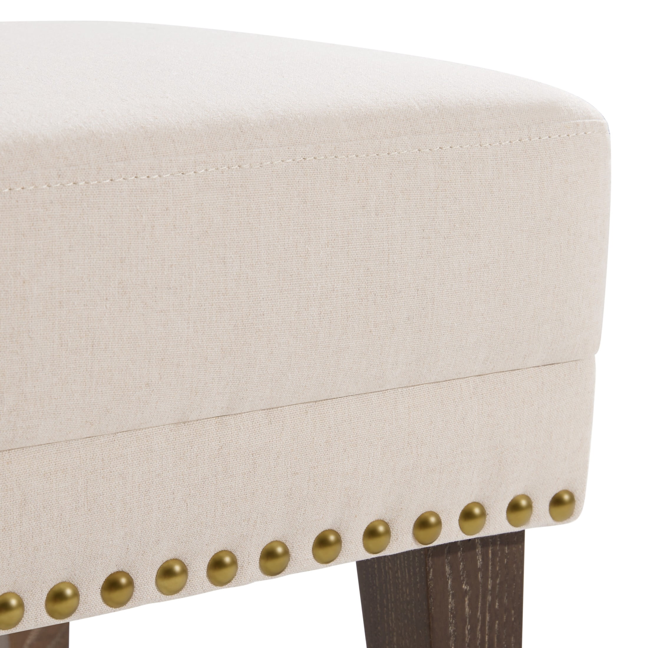 Christopher Knight Home Vintage Upholstered Ottoman with Nailhead Trim, Solid Wood Legs, Beige