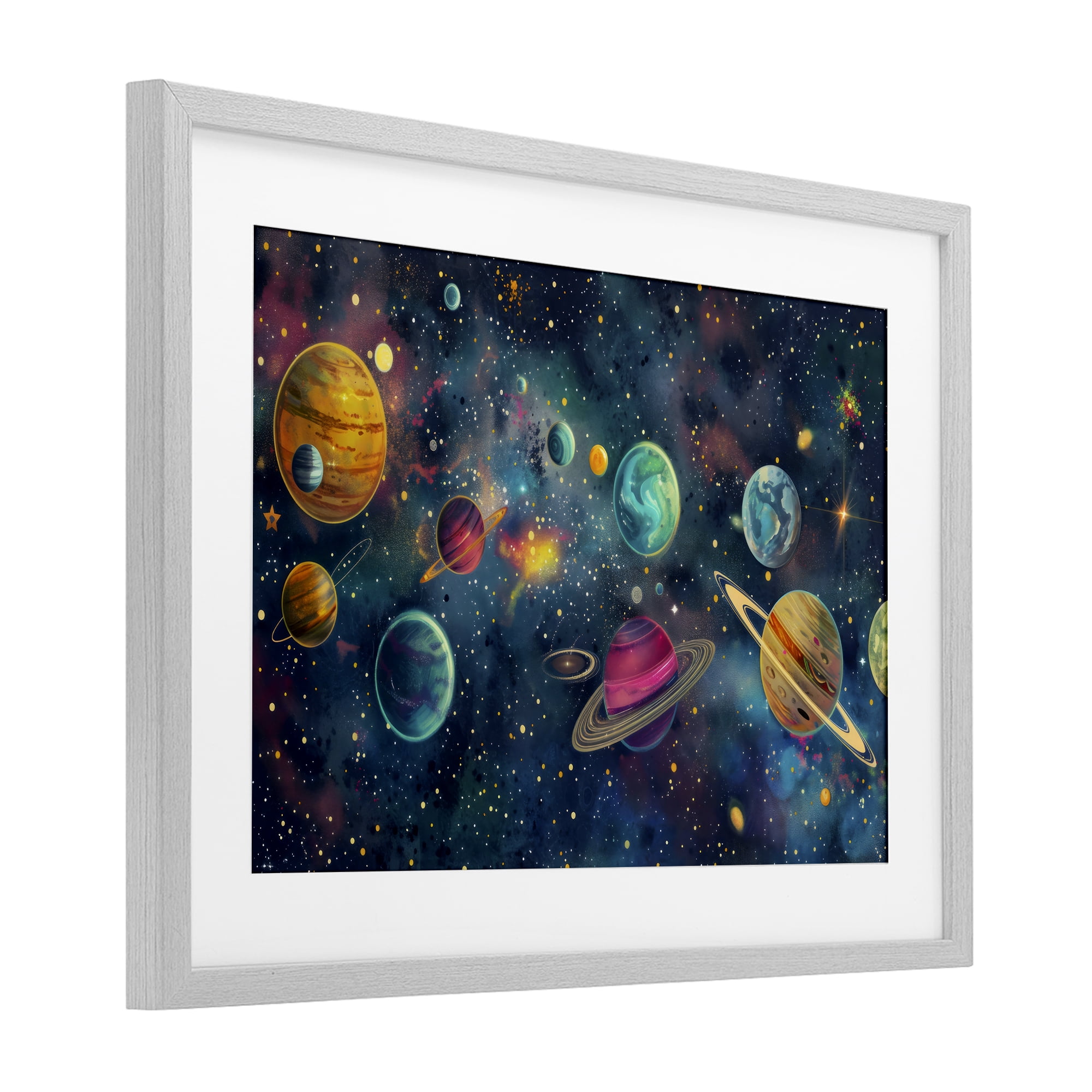 Stupell Industries Celestial Planetary Parade Gray Framed Print Under Glass, design by Creative Studio