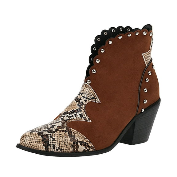Heeled Ankle Boots for Women V Cut Studded Elegant Slip on Pointed Toe Splicing Dressy Booties