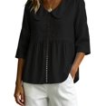 thumbnail image 3 of Women's Doll Collar Eyelet 3/4 Sleeve Peplum Blouse Black S, 3 of 7