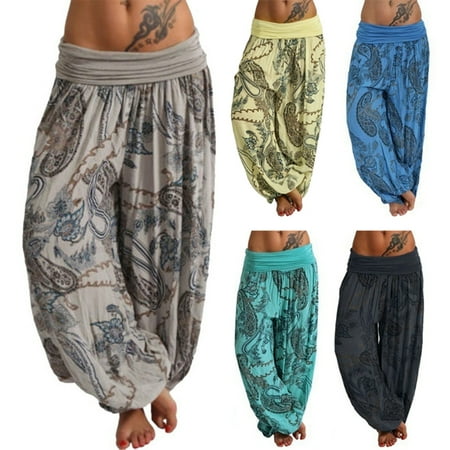 

Taluosi Women Boho Paisley Print Ankle Tied Baggy Loose Pants Long Bloomers Trousers