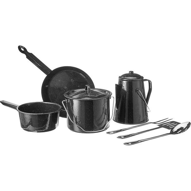 Coleman 8Piece DoubleFired Enamel Camping Cooking Set Black Speckle
