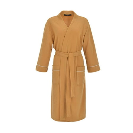 

Thicken Men s and Women s Couple Nightgowns Soft 3/4 Sleeve Absorbent Waffle Nightgown with Two Side Pockets for Home Hotel Indoor