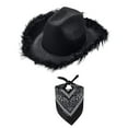 thumbnail image 2 of Sombrero de vaquera estilo vaquero con plumas de estilo occidental, accesorios de color sólido, decoraciones para Toalla Cuadrada Negra, 2 of 6