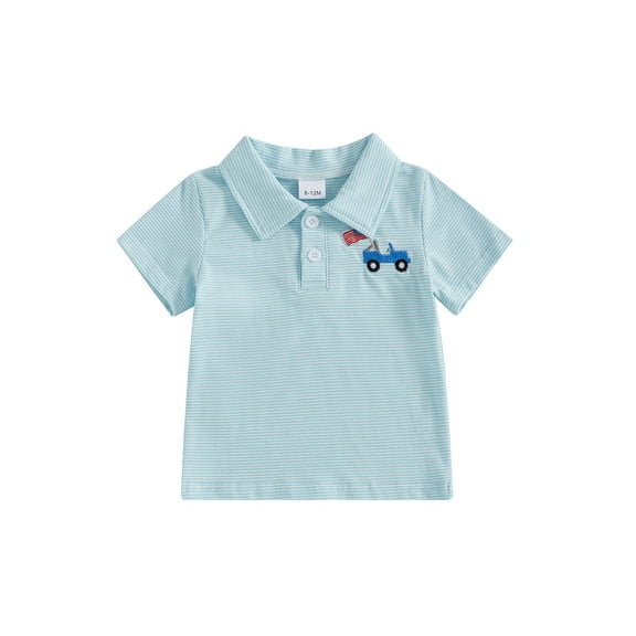 CocMouse 4th of July Shirts for Boy Car Flag Striped Collared Short Sleeve Tops
